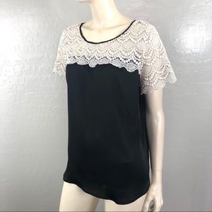 LC Lauren Conrad Lace & Satin Blouse Short Sleeves